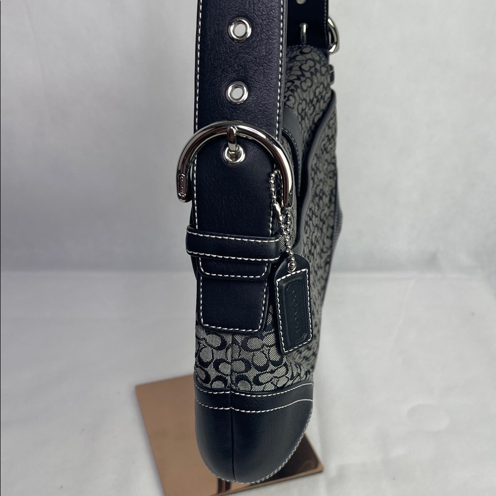 Coach Black Leather & Signature Fabric Shoulder Bag - Picture 5 of 10